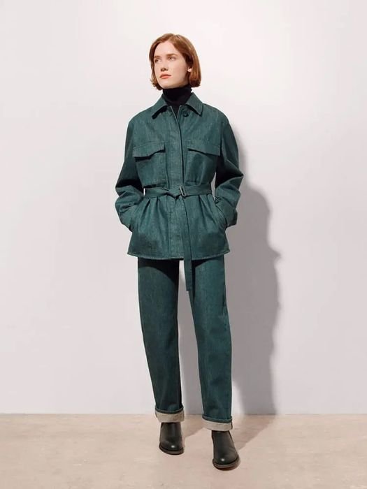 Donna UNIQLO U Giacca di Jeans Verde Taglia Unica