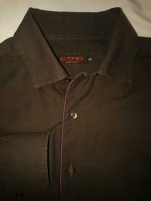 Men Etro Shirt Dark Chocolate Cotton Other