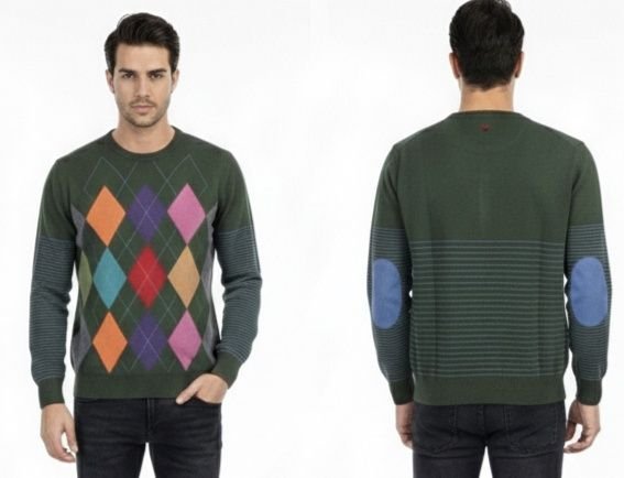 Homme Stefanel Pull Multicolore Laine 42