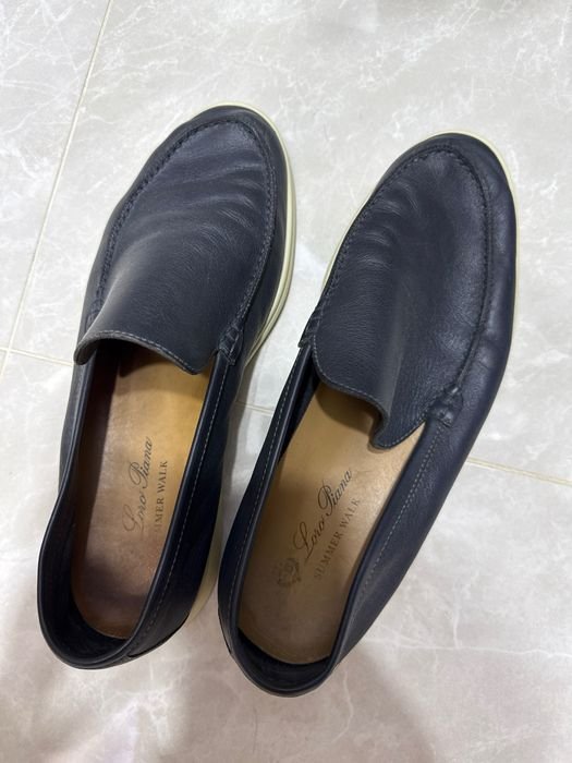 Мужские Loro Piana Мокасины Тёмно-синий Кожа 43