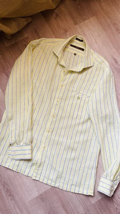 Uomo Louis Feraud Camicia Gialla Lino 44
