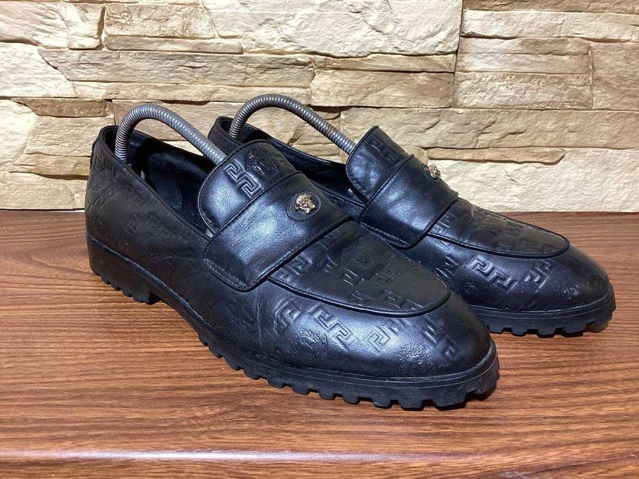 Herren Versace Slipper Schwarz Leder 42