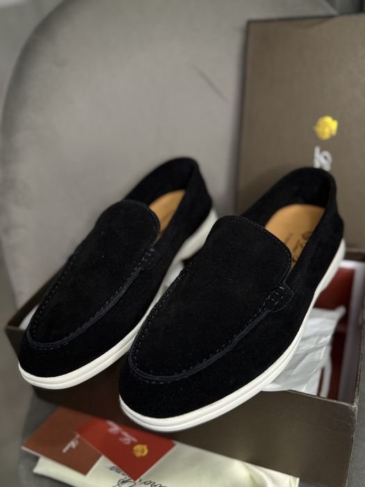 Herren Loro Piana Slipper Schwarz Wildleder 44