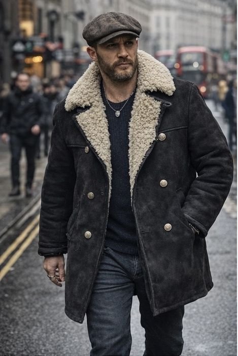 Homme Manteau Vintage Noir XL 50