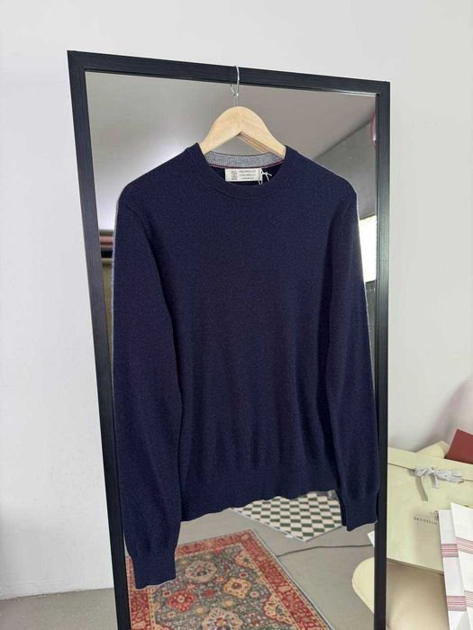 Uomo Brunello Cucinelli Maglione Blu Cashmere