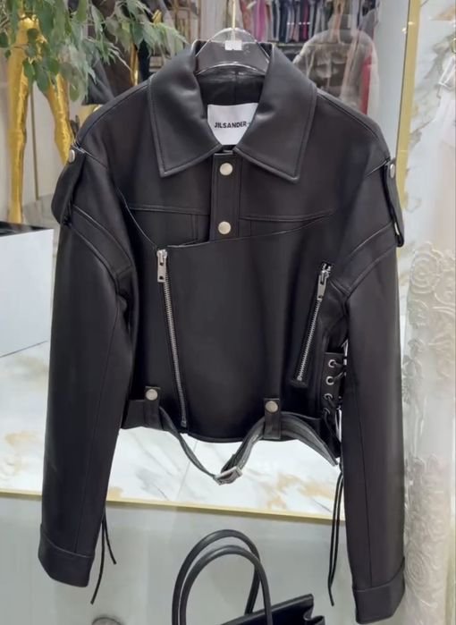 Женская Jil Sander Байкерская Куртка Чёрная Кожа