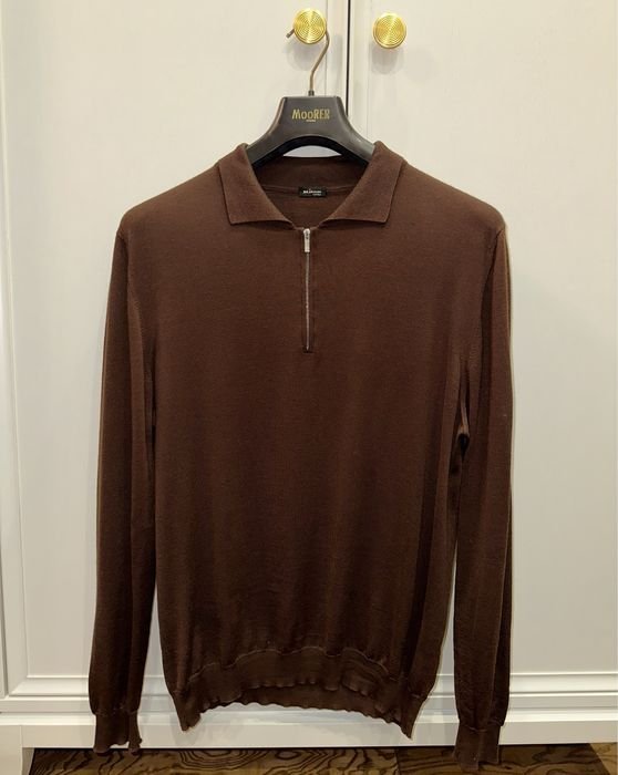 Мужской Kiton Свитер-поло Коричневый Кашемир 44