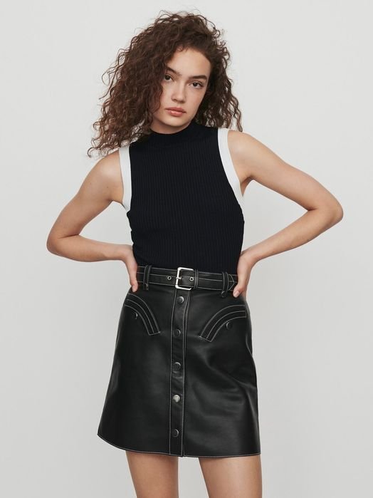 Women Maje Skirt Black Leather 36