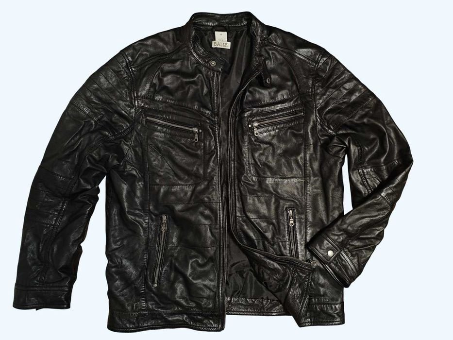 Bally вінтаж шкіряна куртка 54 р 3xl чорна чоловіча байкерська осіння