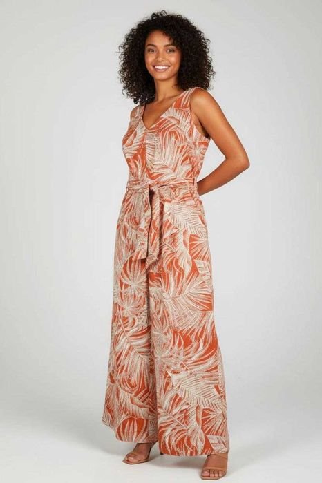 Damen Jumpsuit Orange Leinen 42