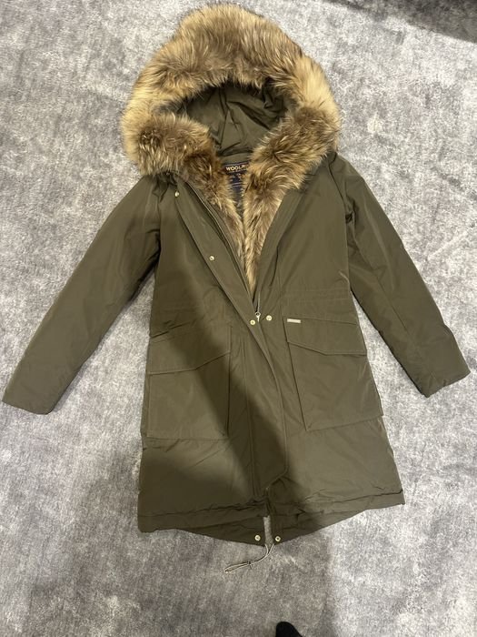 Damen Woolrich Parka Khaki Wolle 34