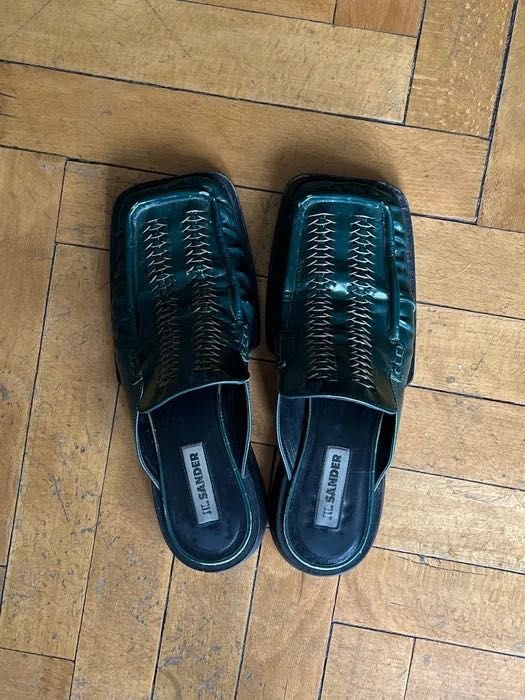 Женские Jil Sander Брюки Зелёные Кожа 39.5