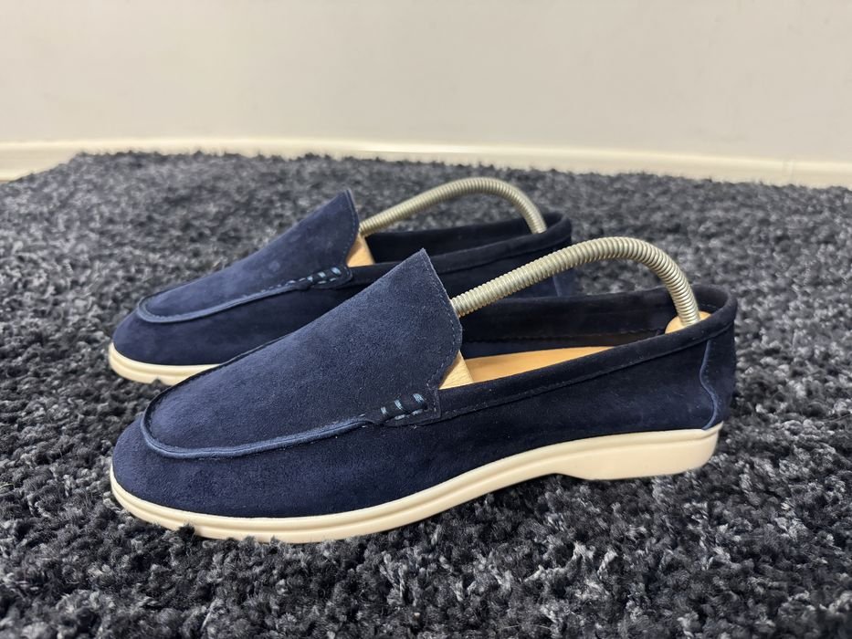 Мужские Loro Piana Лоферы Тёмно-синие Нубук 43