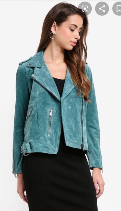 Damen Selected Femme Bikerjacke Türkis Wildleder