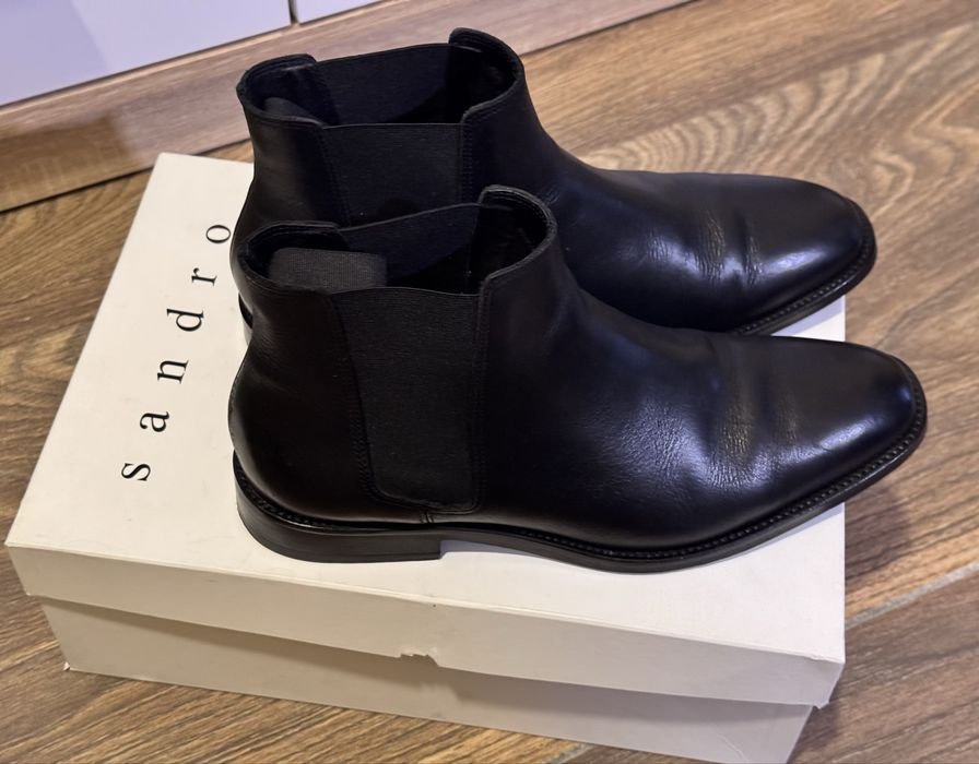 Мужские Sandro Paris Ботинки Чёрные Кожа 41