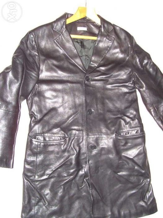 Мужской Cerruti 1881 Плащ-френч Чёрный Кожа 50