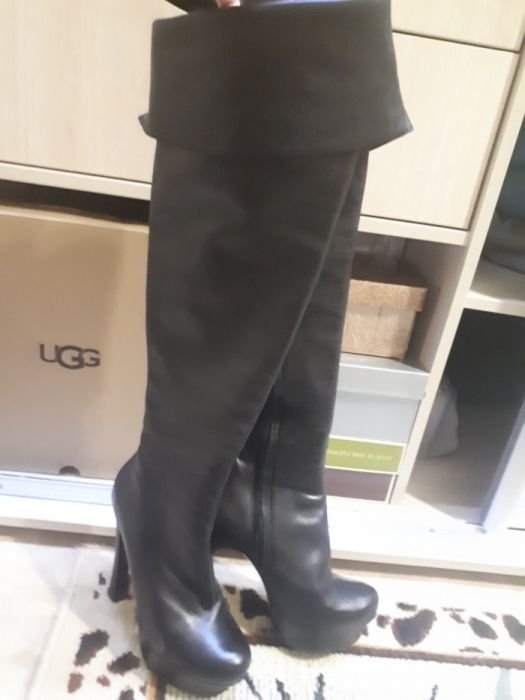 Damen Nando Muzi Overknee-Stiefel Schwarz Leder 38