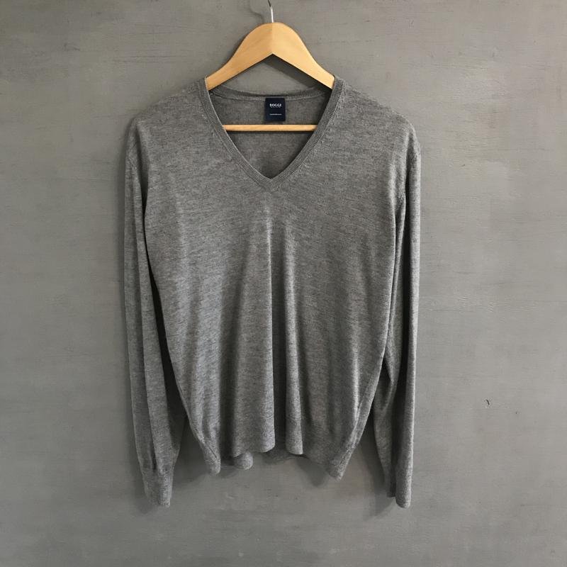 Men Boggi Milano Pullover Grey Cashmere 40 /L / 48