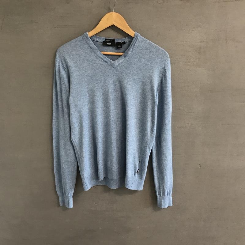 Men Hugo Boss Pullover Blue Cotton 38 / M / 46