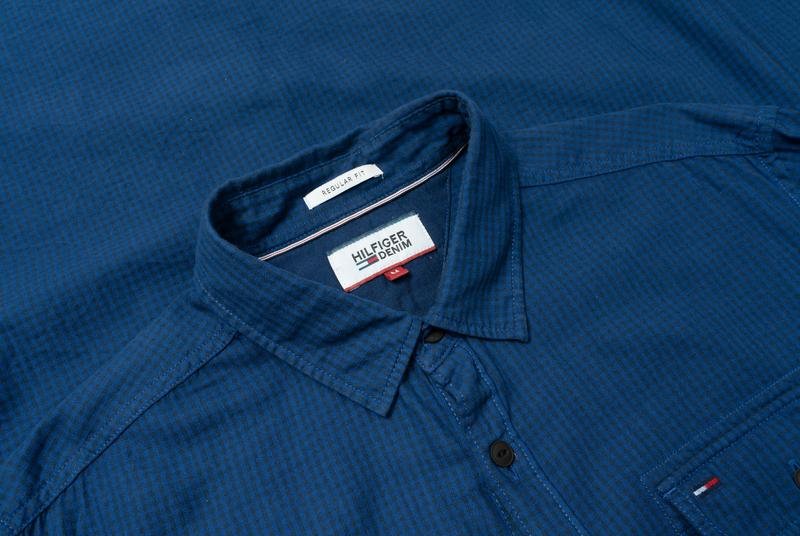 Uomo Tommy Hilfiger Camicia Blu Navy Cotone 38 / M