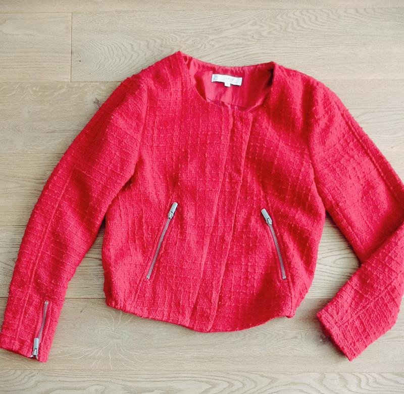 Women Tweed Jacket Chanel Style Red 38 / M / 46