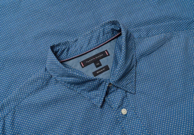 Uomo Tommy Hilfiger Camicia Blu Navy Cotone 44 /