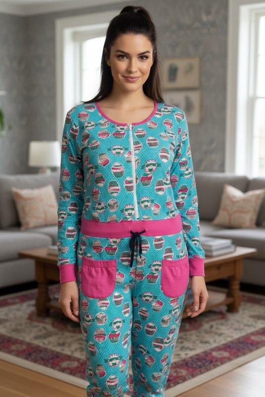 Donna Tuta da Notte Rosa Cotone M