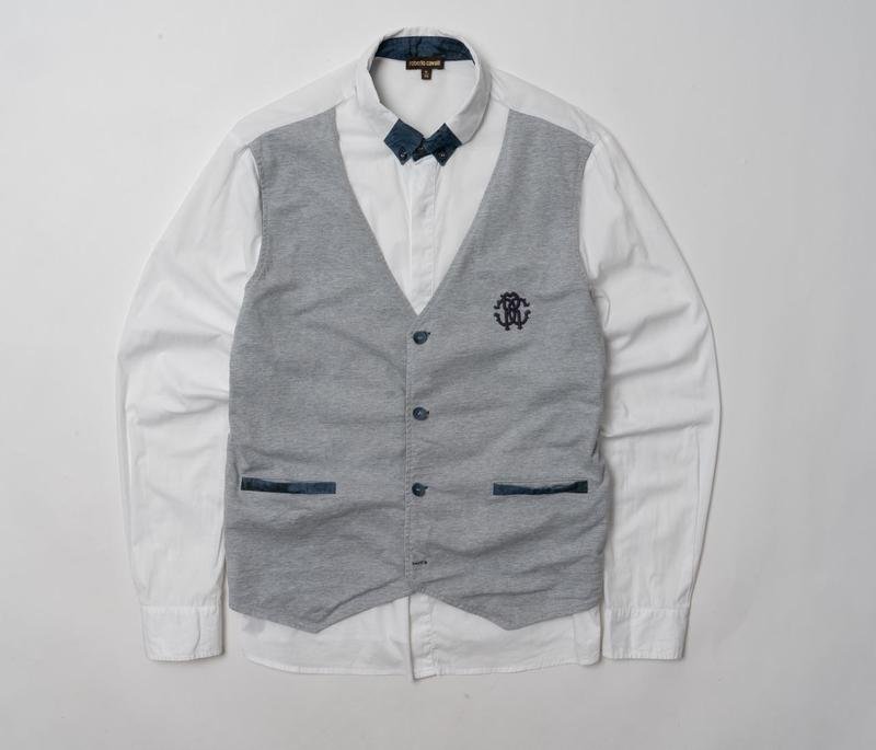 Мужской Roberto Cavalli Рубашка Серый Хлопок 38 /