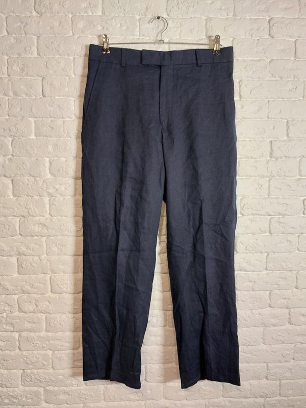 Herren Jaeger Hose Marineblau Leinen 30 / S / 44