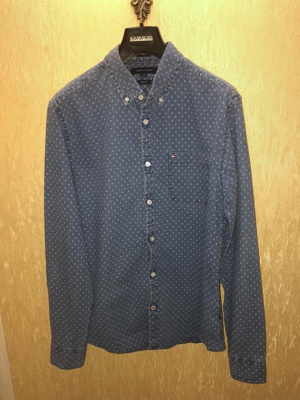 Uomo Tommy Hilfiger Camicia Blu Navy 40 /L / 48