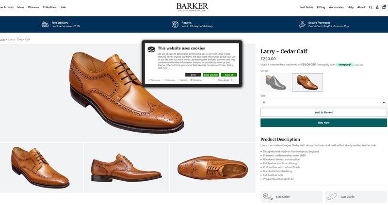 Мужской Barker Туфли Броги Коричневый Кожа 43