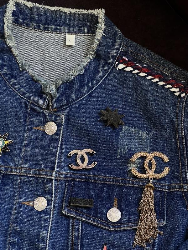 Women CHANEL Jacket Navy Cotton 36