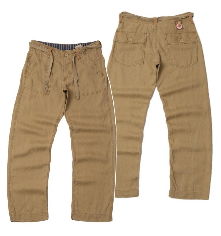Uomo Replay Pantaloni Marrone Lino 30
