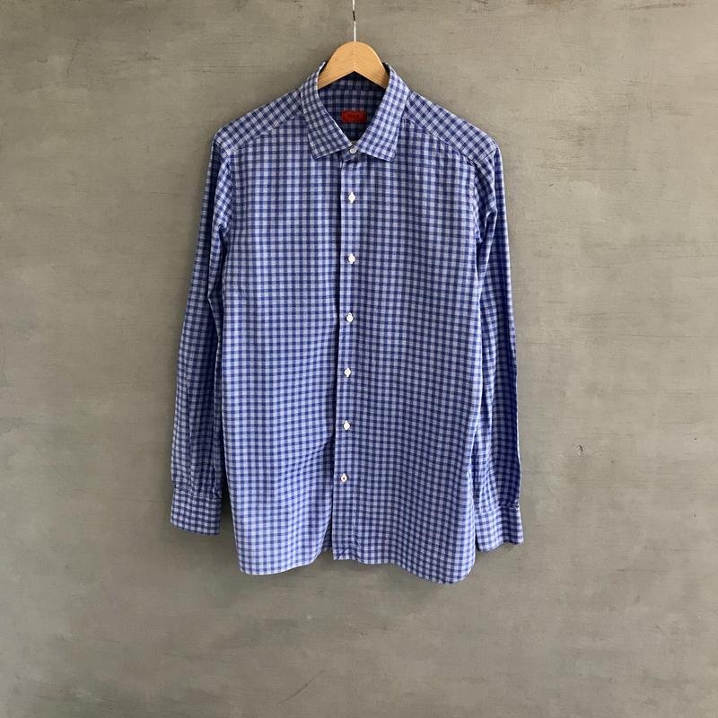 Men Isaia Napoli Shirt Blue Cotton 40 /L / 48