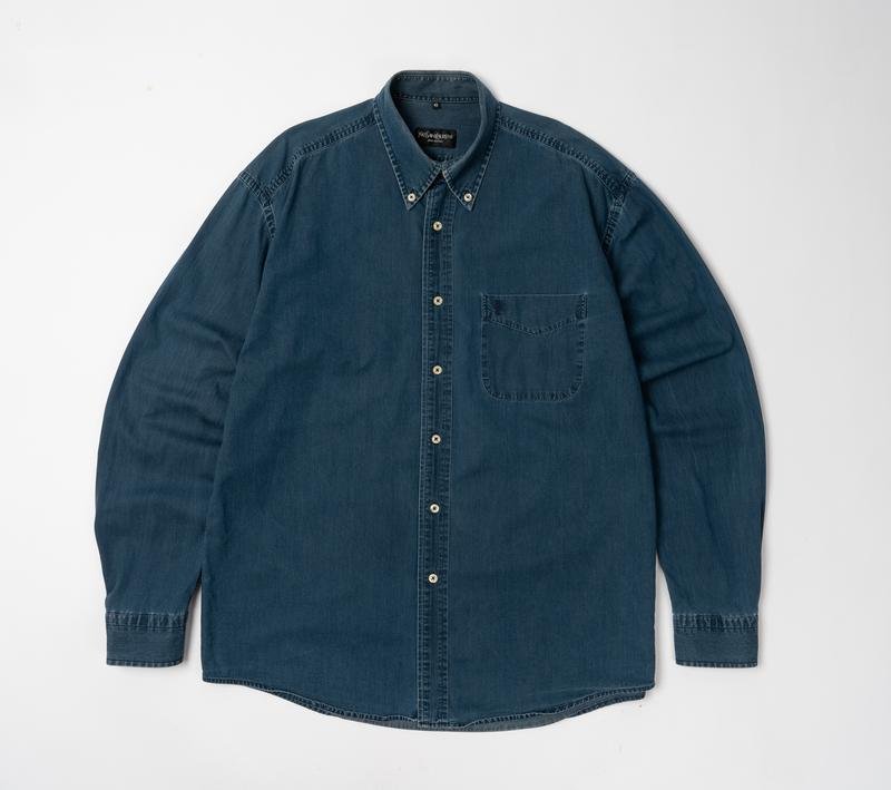 Uomo Yves Saint Laurent Camicia Blu Navy Cotone 44