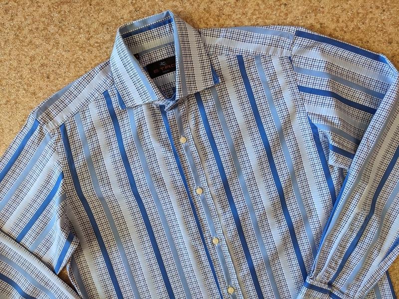 Uomo Etro Camicia Blu Cotone 38