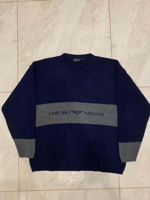 Мужской Emporio Armani Светр Тёмно-синий Хлопок 42