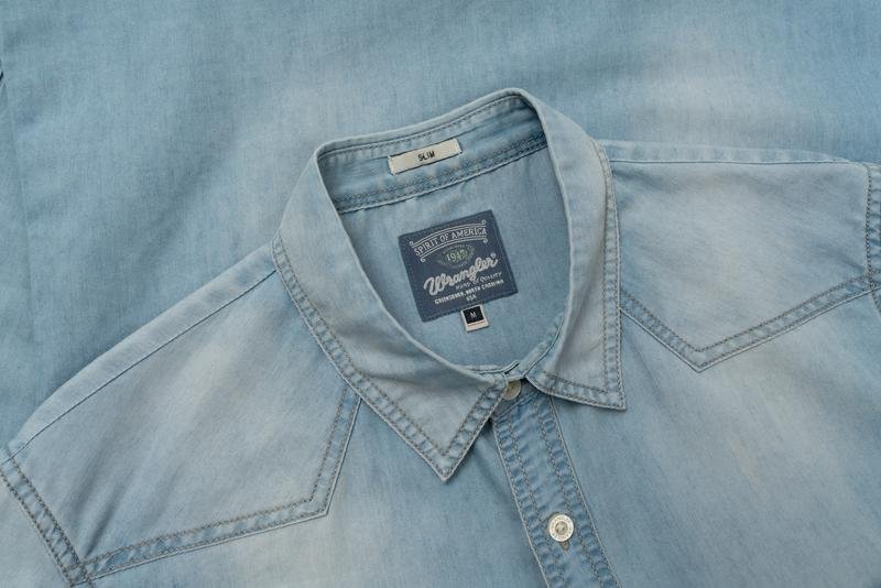 Men Wrangler Shirt Blue Polyester 38 / M / 46