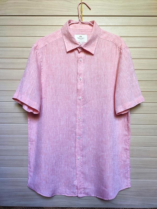 Men Hawes & Curtis Shirt Pink Linen 38 / M / 46