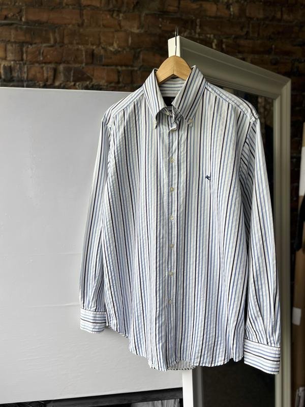 Uomo Etro Camicia Blu Navy Striata Cotone 40 /L /