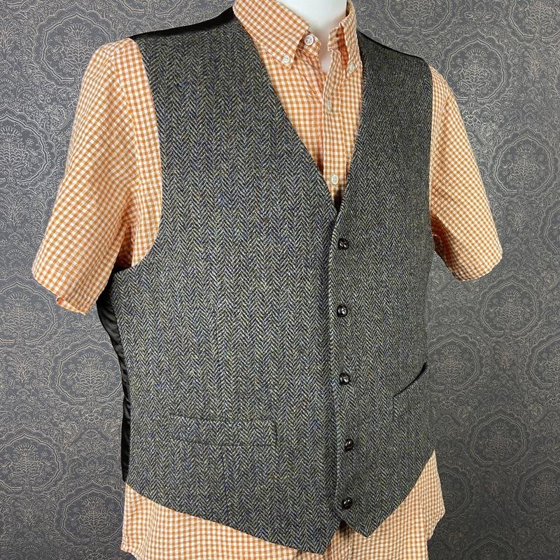 Uomo Harris Tweed Gilet Multicolore Lana 44 / XXL