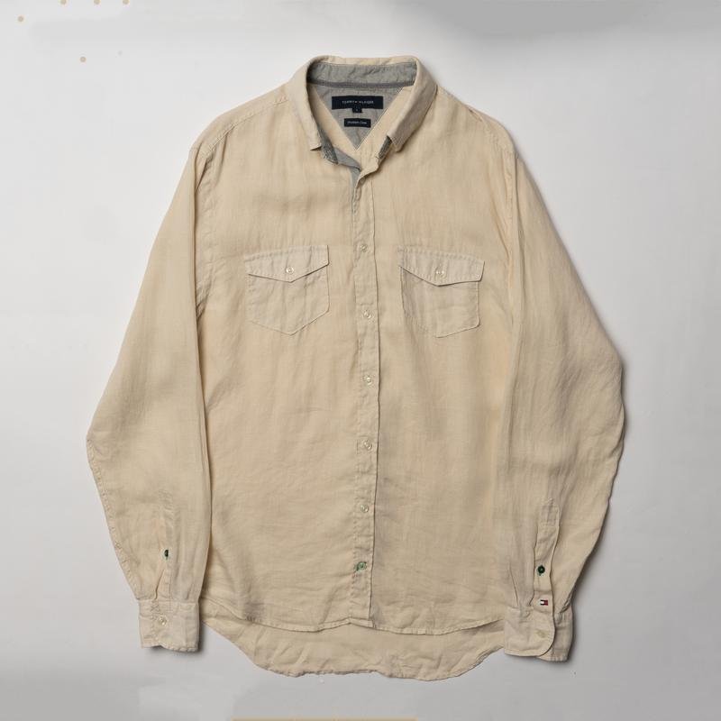 Uomo Tommy Hilfiger Camicia Beige Lino 36 / S / 44
