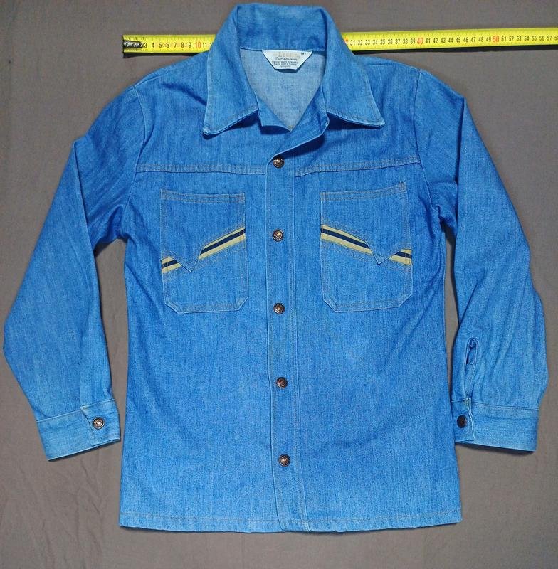 Donna Vintage 70s Mr. Leggs Camicia Blu Navy Denim