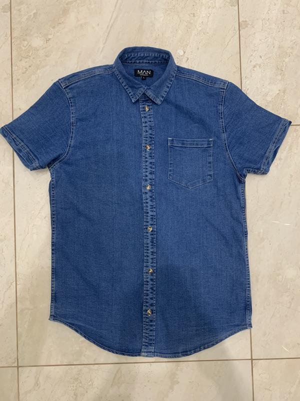 Мужской Boohoo Рубашка Тёмно-синий Джинс 38 / M /