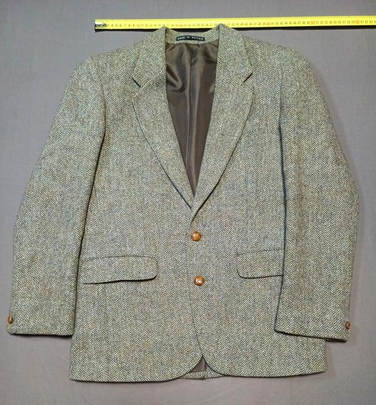 Men Harris Tweed Blazer Grey Wool 42 / XL / 50