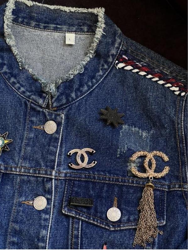 Women CHANEL Jacket Navy Cotton 36 / S / 44