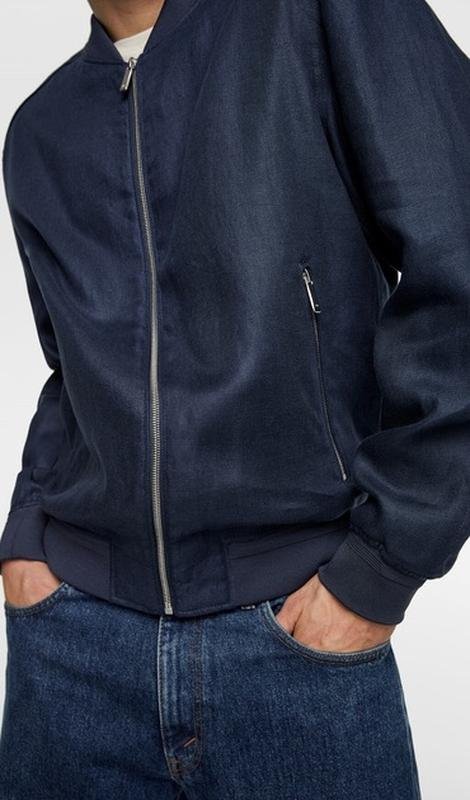 Мужской ZARA Куртка Тёмно-синий Лен 38 / M / 46