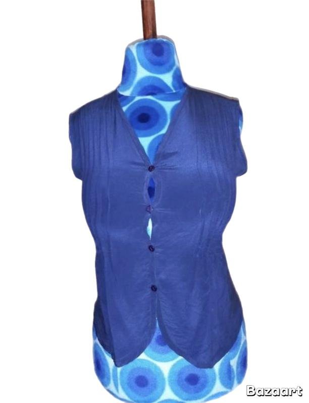 Femme Oscar de la Renta Chemisier Bleu Soie 40 / L