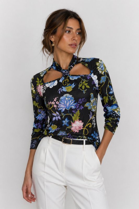 Damen Karen Millen Bluse Schwarz Elasthan M