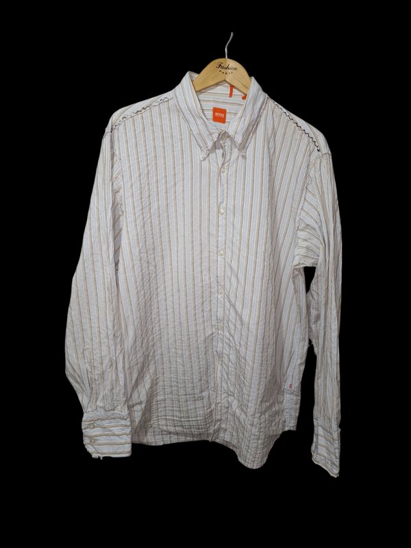 Мужской Hugo Boss Рубашка Бежевый Вискоза 42 / XL